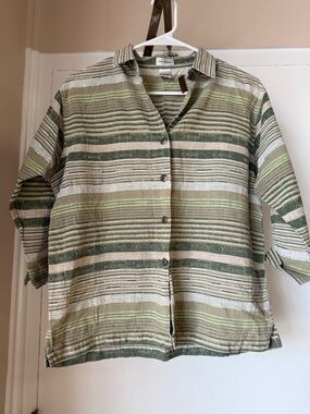 Jenny Buchman Textured Stripe Fancy Button Front Top  Y2K Boho Cotton Shirt M